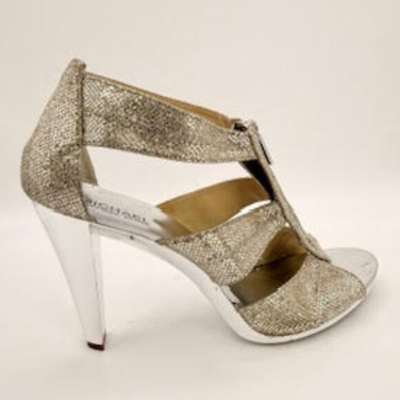 Michael Kors Berkley Silver Metallic Leather Zip Heels Women’s 11M Glam Party - Picture 6 of 11
